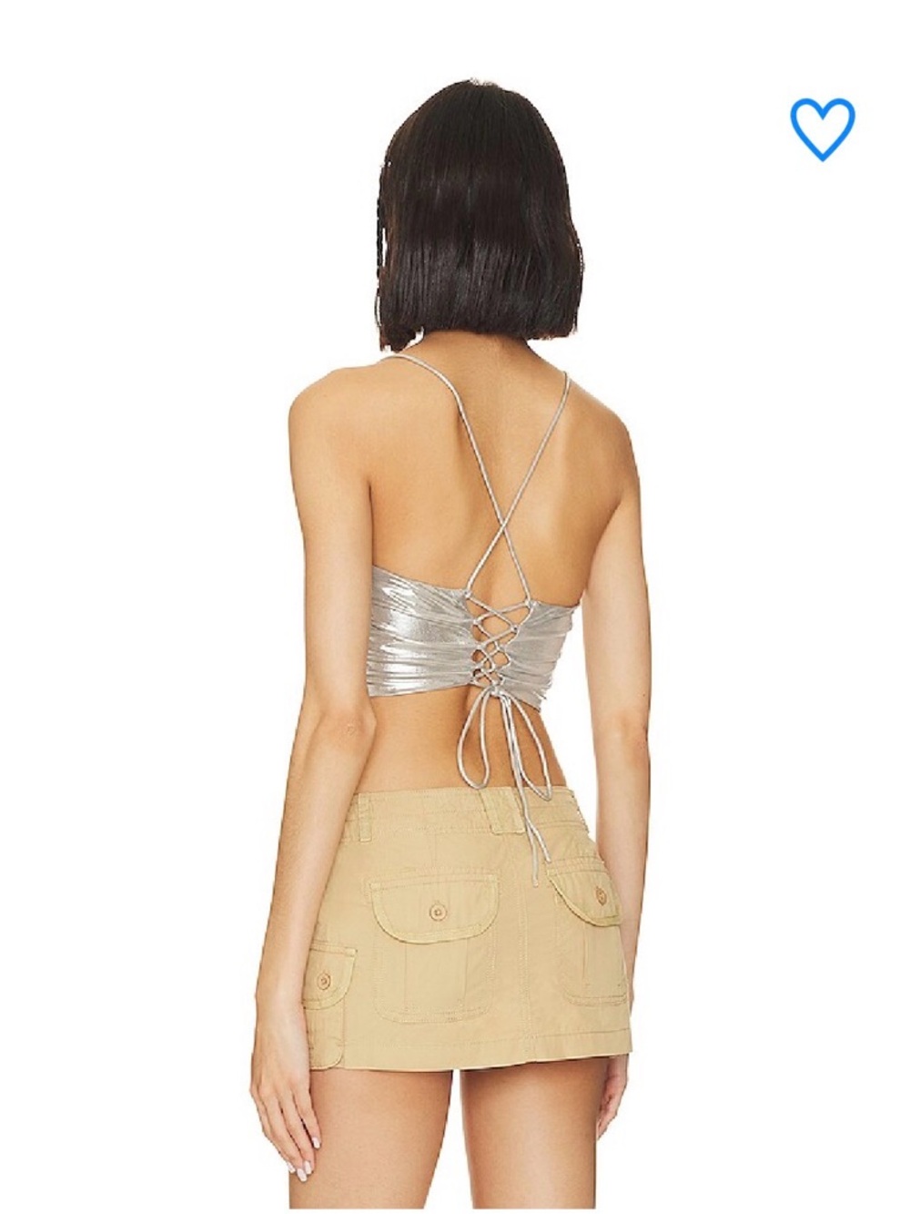 NWT superdown Lexie Metallic Halter Top Silver Medium Ruched Lace Back - Picture 3 of 7